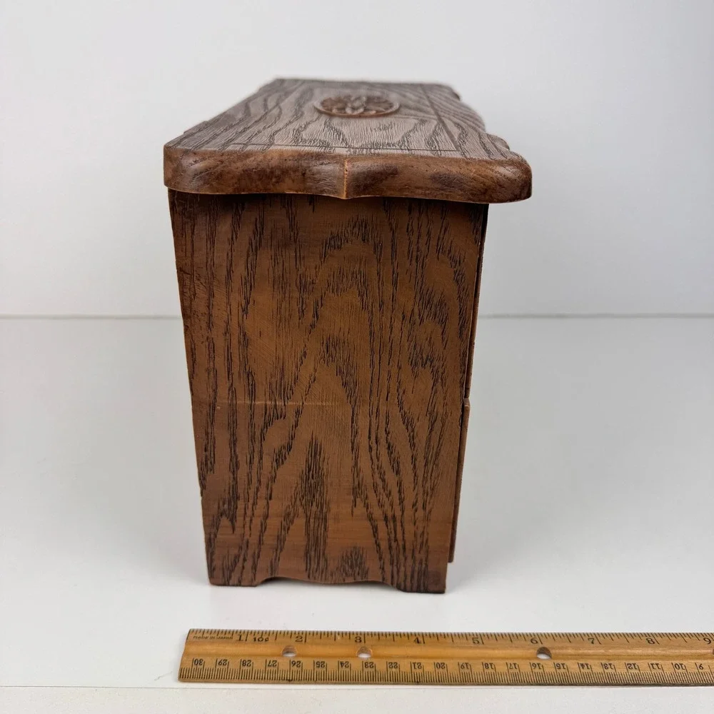 Vtg Plastic Lerner Tabletop Drawer‎ Storage Box Faux Fake Wood Grain Brown Tan